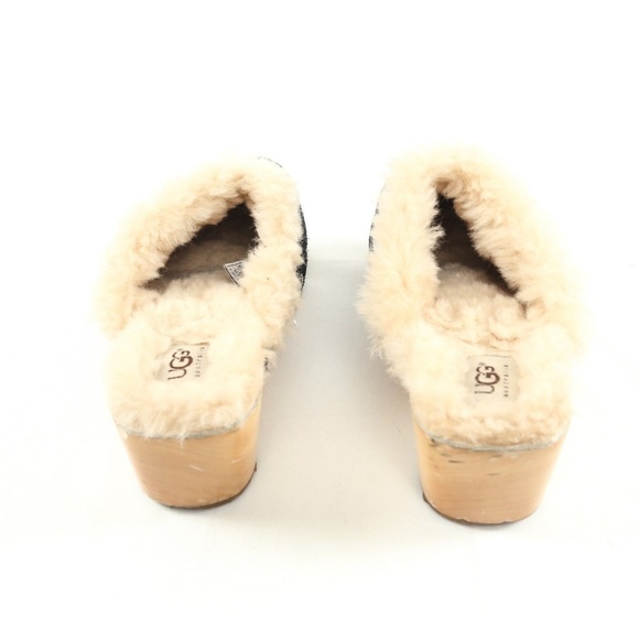 UGG Australia Kalie Black Suede Shearling Clogs - Picture 3 of 7